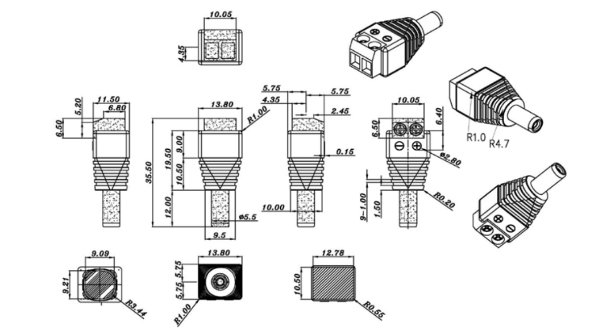 DC Male Plug to Terminal Block - (TBMB-10PK)